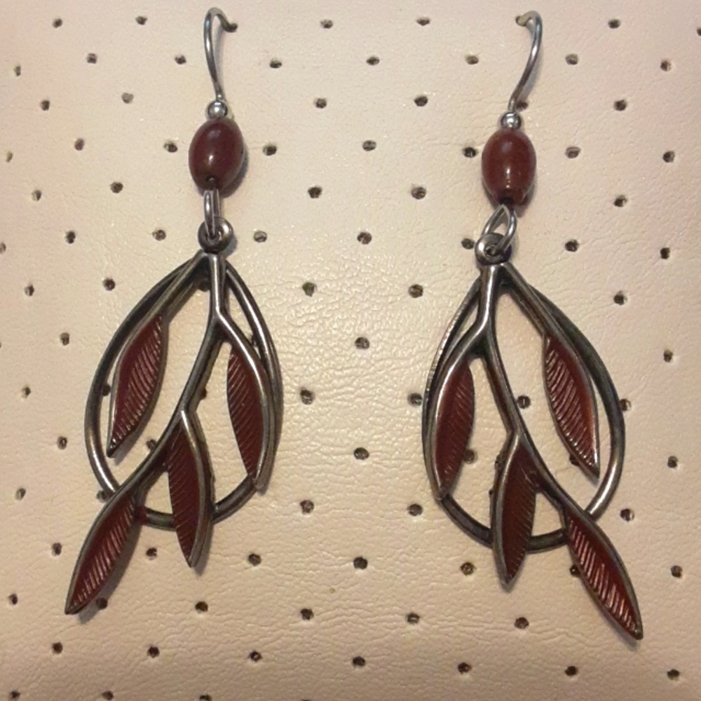Beautiful vintage dark red and silver dangle earrings